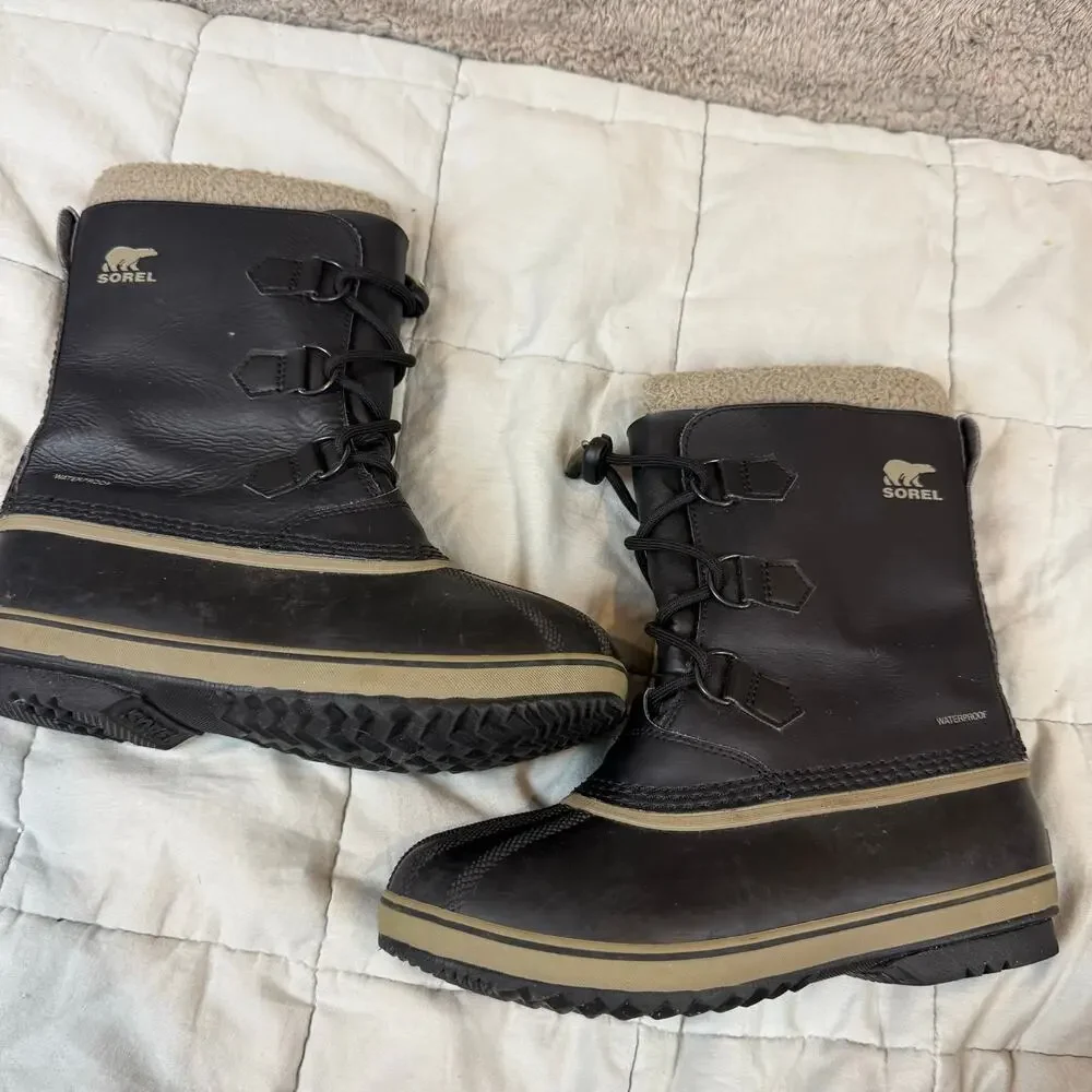 Sorel Yoot Pac Black Leather Winter Snow Boots Size Big Kid Boys Girls Size 6
